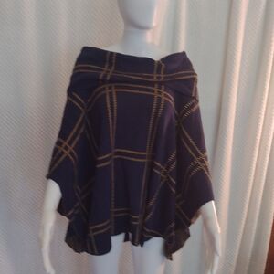 VTG Fever Women's Poncho Navy/Tan Plaid Adjustable Cowl Collar